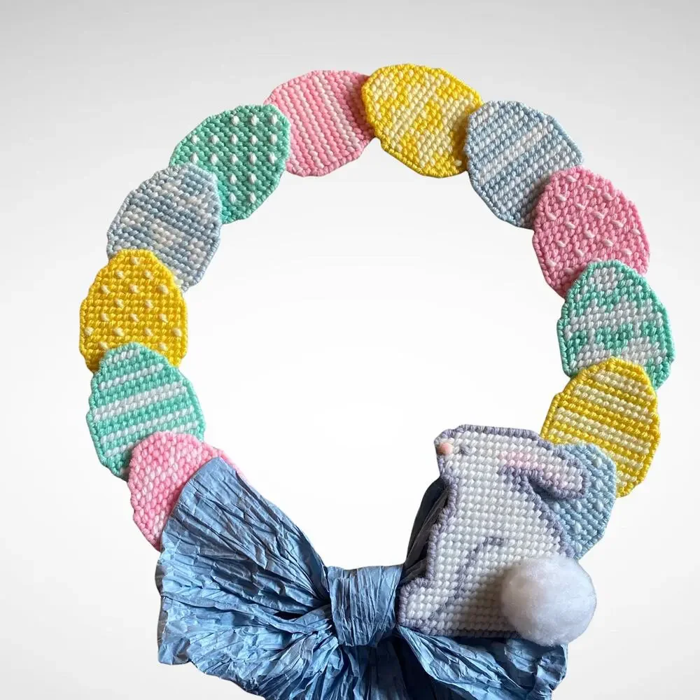Pattern Yarn Art Eggs with Bunny Rabbit 2-different Embroidery Hoop Wreaths